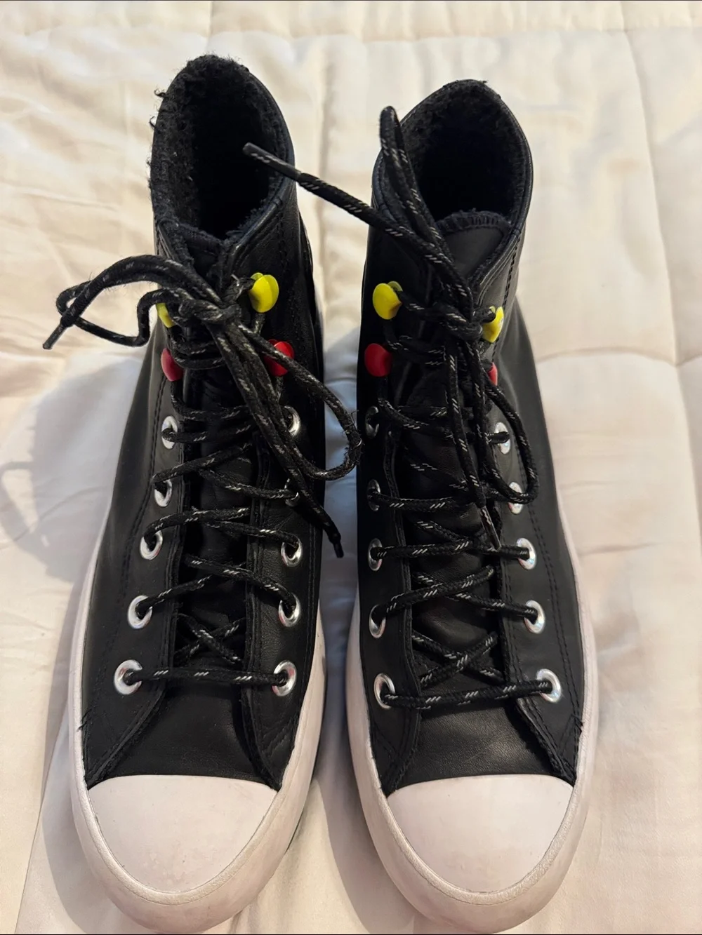Goretex Converse Black High-Top Sneakers with Yellow & Red Eyelet Accents